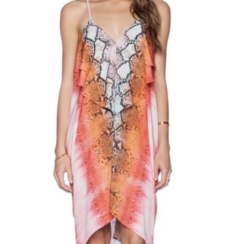 Lovers + Friends Pink Orange Snake Print High-Low Dress
